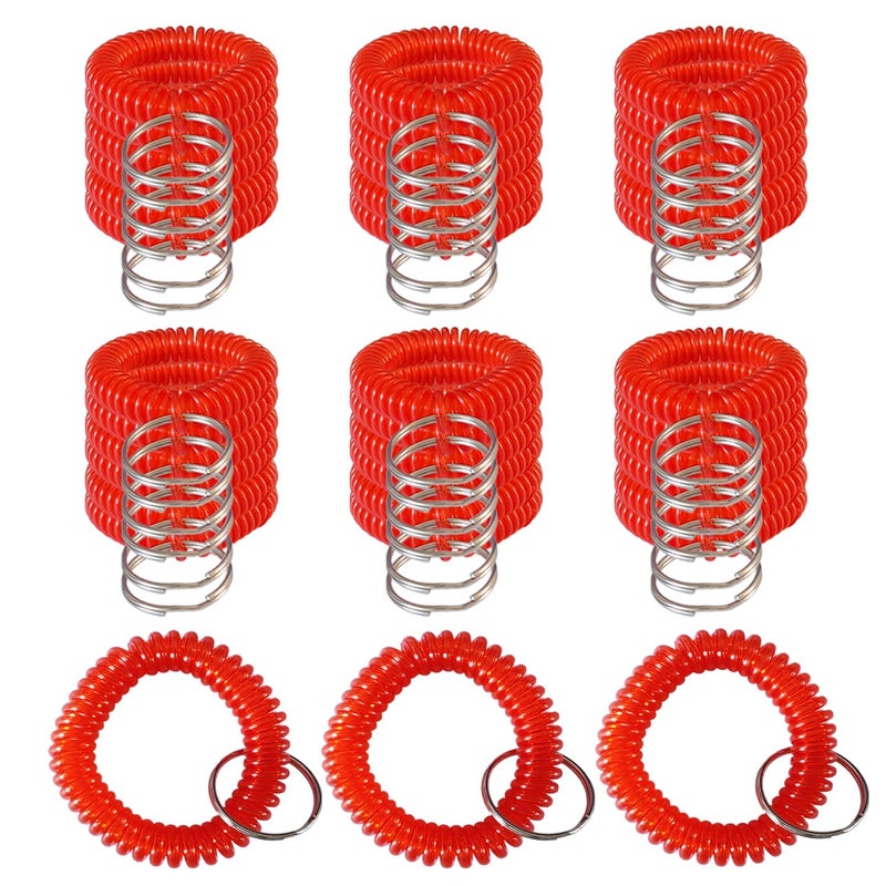 HAMIYELL Pack of 36 Colorful Spring Spiral Wrist Coil Key Chain, Wristband Key Ring (Red) - Image 1